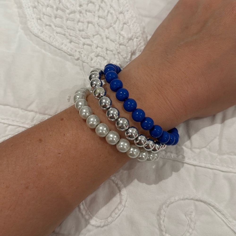 Women Wrap around bracelet blue silver and pearls alike women jewelry Y2K